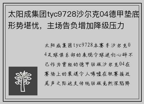 太阳成集团tyc9728沙尔克04德甲垫底形势堪忧，主场告负增加降级压力